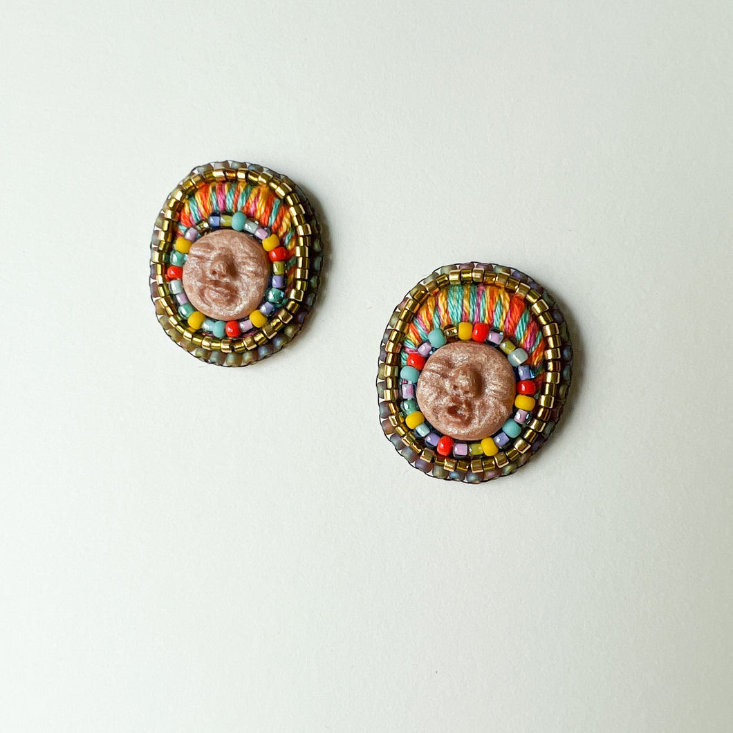 Beadass Embroidered Oval Studs (Candy-striped Bouffant)