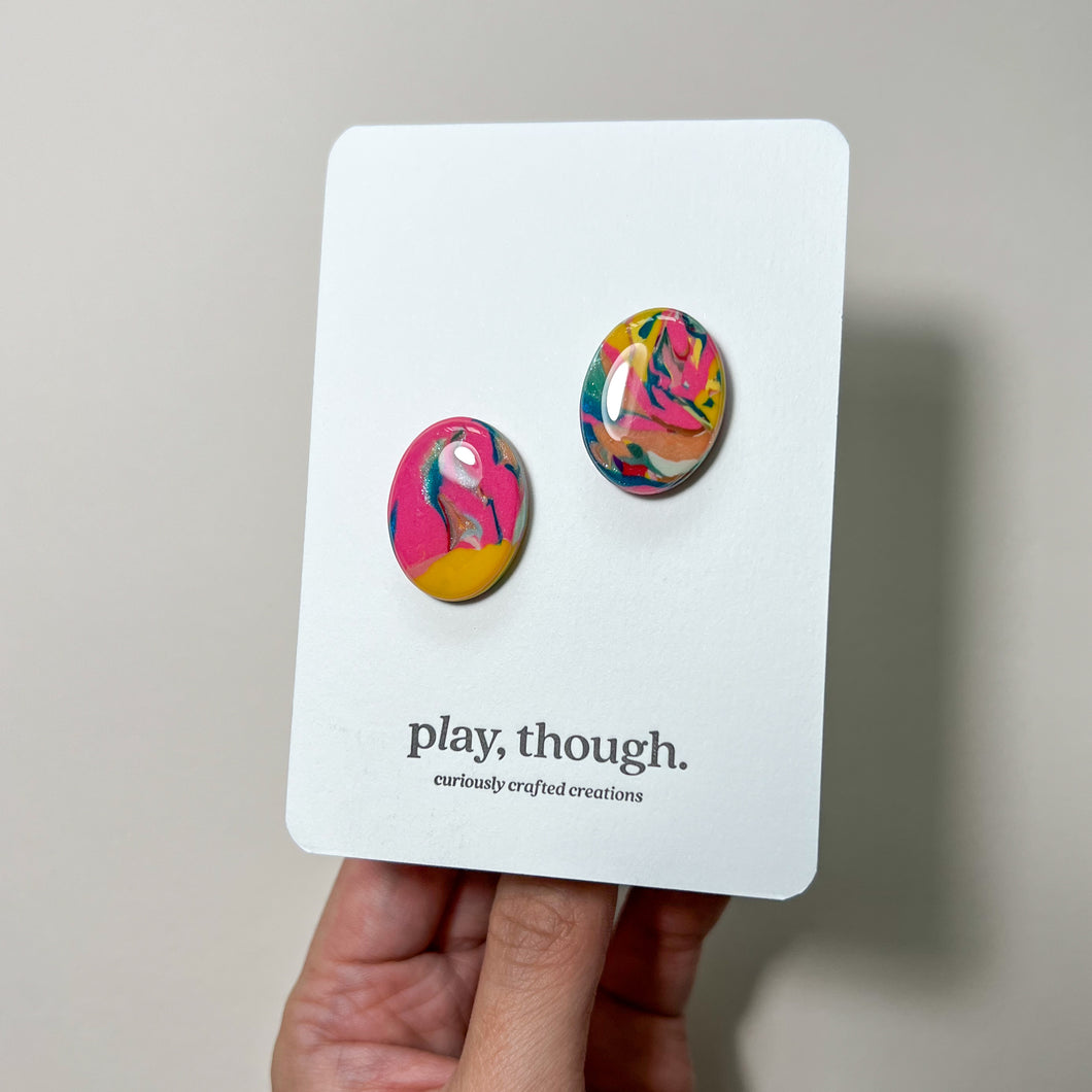 Marble Superhero Glossy Oval Studs (An Abstract Viewpoint)