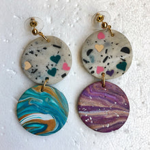 Load image into Gallery viewer, Marble Superheroes with Hearts Statement Dangles